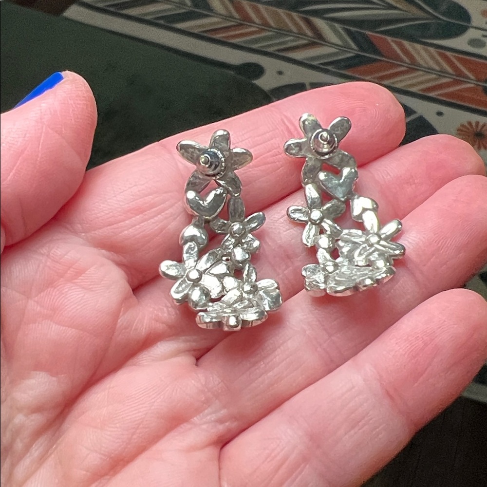 Brighton Wild Flowers Silver Plated Post Hoop Earrings - Picture 2 of 4
